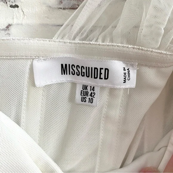 Missguided • Ivory Mesh Tie Shoulder Corset Mini Dress • Sweetheart Neckline - Picture 9 of 14